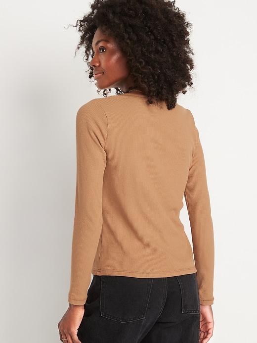 Image number 2 showing, Fitted Long-Sleeve Rib-Knit Henley Top