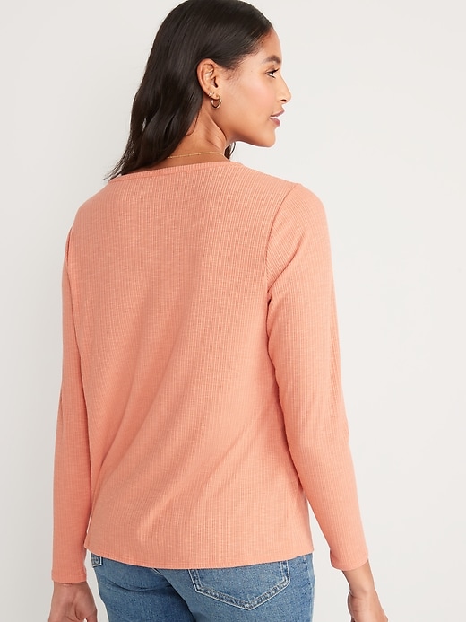 Image number 2 showing, Long-Sleeve Luxe Heathered Rib-Knit T-Shirt for Women