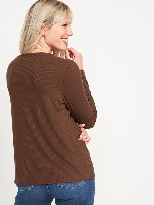 Image number 2 showing, Long-Sleeve Luxe Rib-Knit Slub T-Shirt for Women