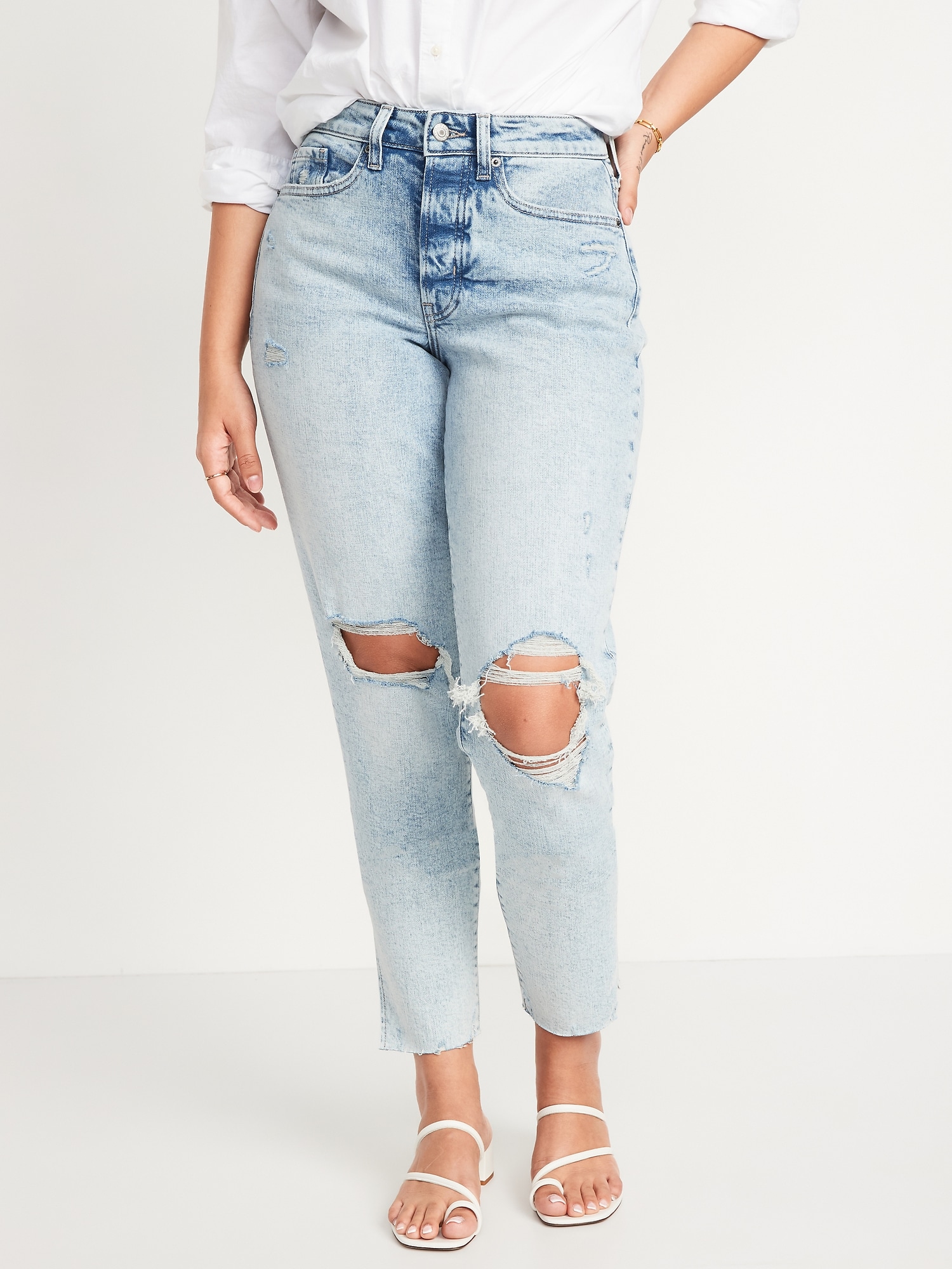 Curvy High-Waisted Button-Fly OG Straight Ripped Side-Split Ankle Jeans for Women