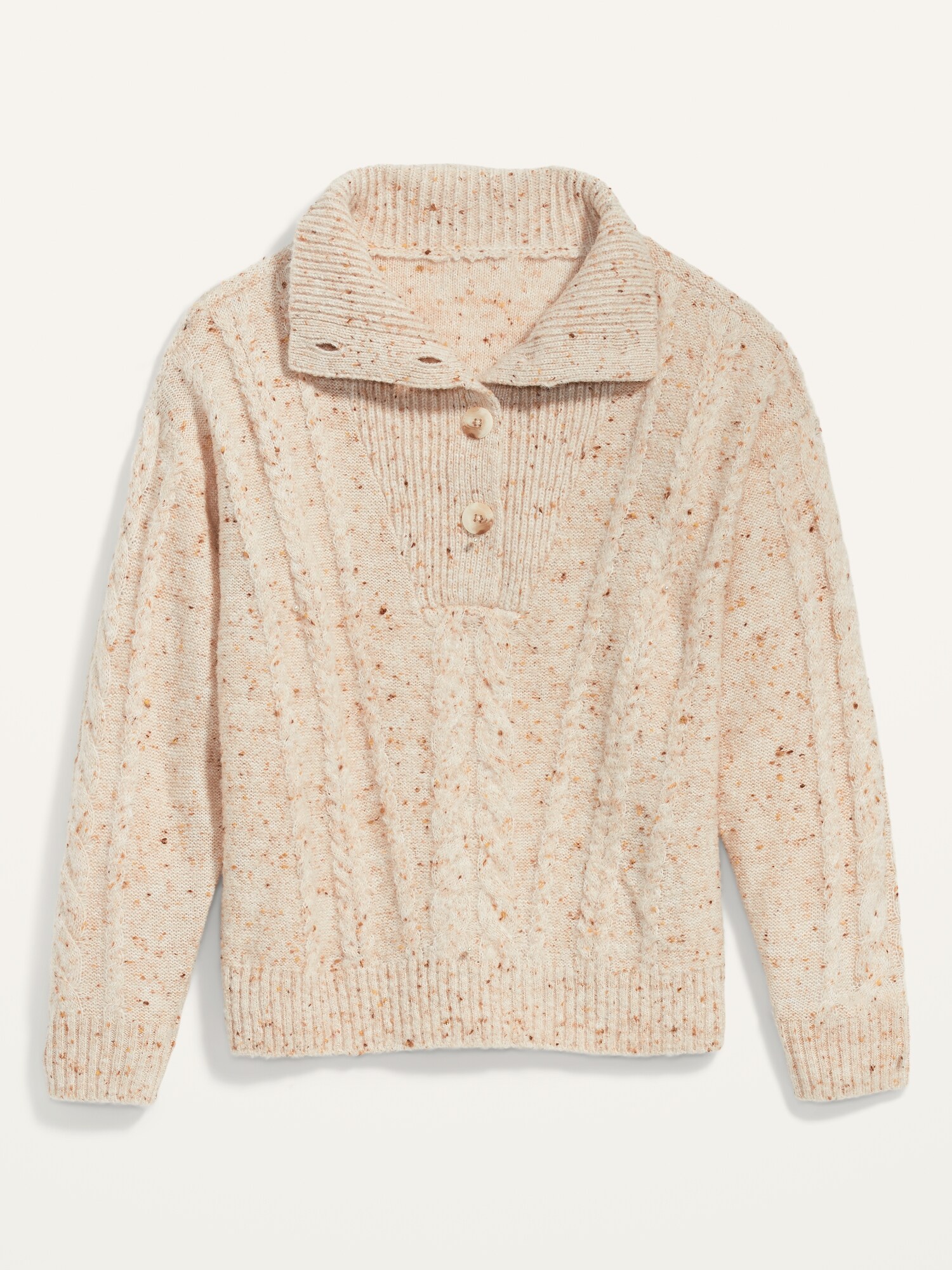 Speckled Button-Front Cable-Knit Sweater for Women | Old Navy