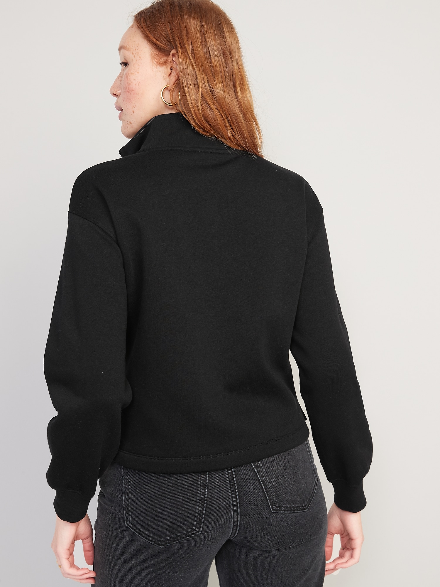 Mock-neck zip-up heavy fleece sweatshirt