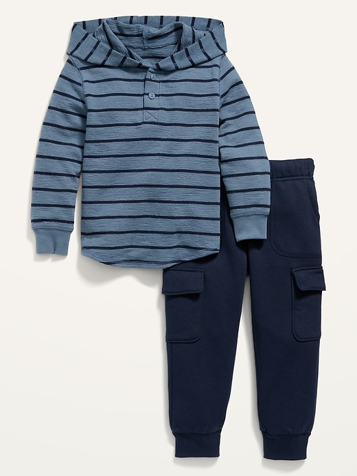 View large product image 1 of 2. Textured Henley Hoodie and Fleece Cargo Pants Set for Toddler Boys