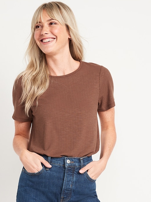 Old Navy Short-Sleeve Luxe Crew-Neck Rib-Knit T-Shirt for Women. 1