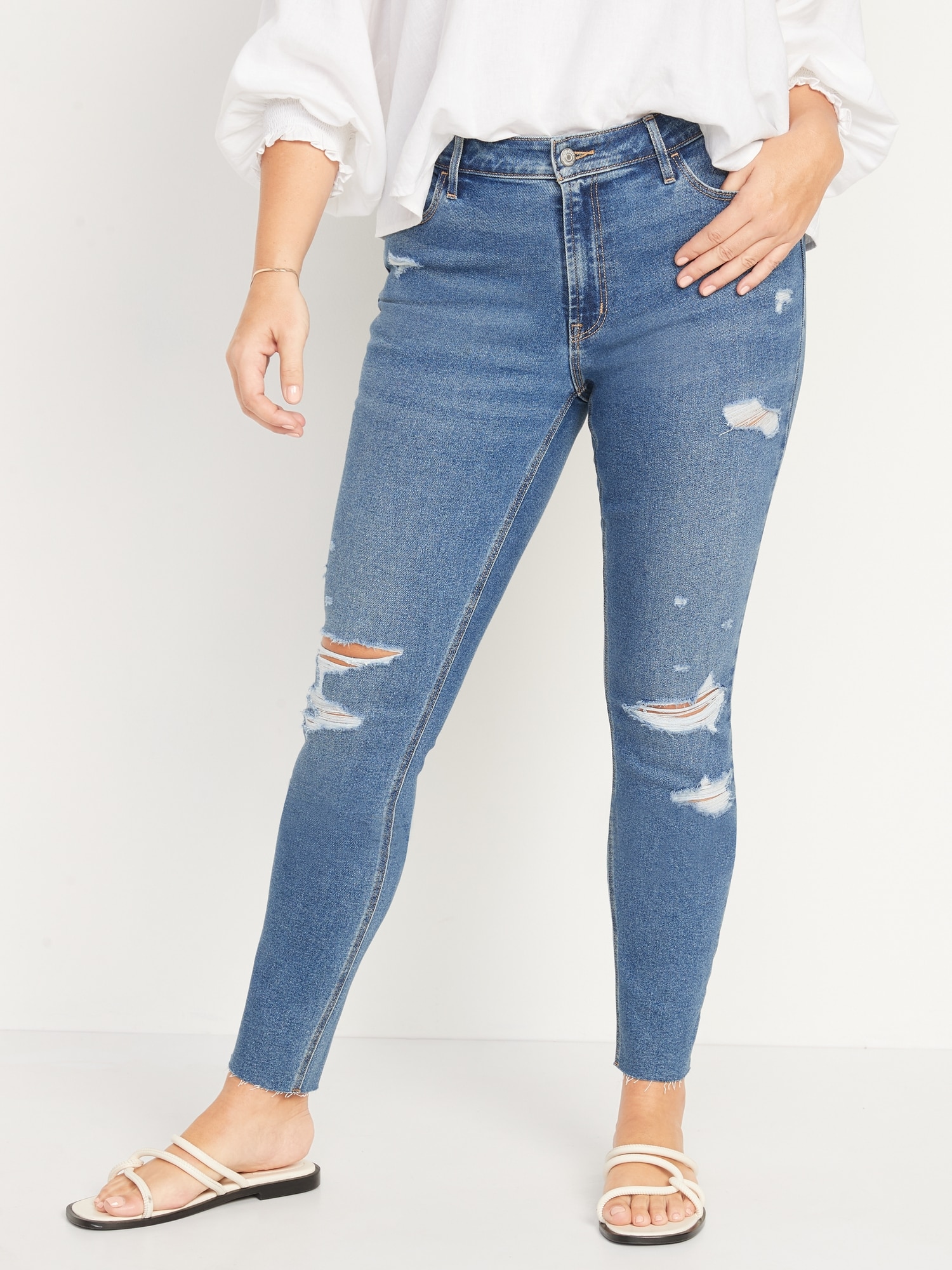 Mid-Rise Rockstar Super-Skinny Cut-Off Ankle Jeans for Women