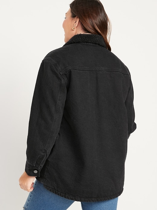 Image number 6 showing, Sherpa-Lined Black-Wash Non-Stretch Jean Utility Shacket or Women