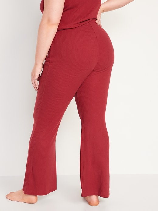 Image number 8 showing, High-Waisted Rib-Knit Split Flare Lounge Pants