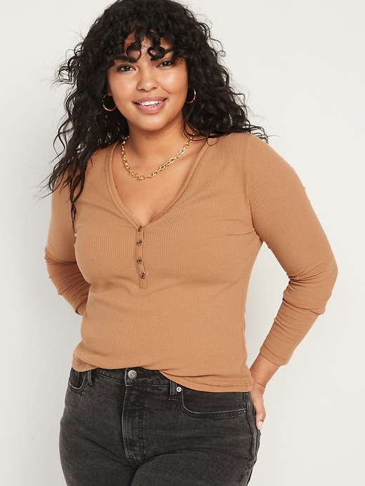 Image number 5 showing, Fitted Long-Sleeve Rib-Knit Henley Top