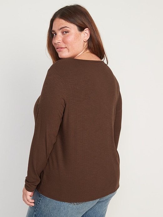 Image number 8 showing, Long-Sleeve Luxe Rib-Knit Slub T-Shirt for Women