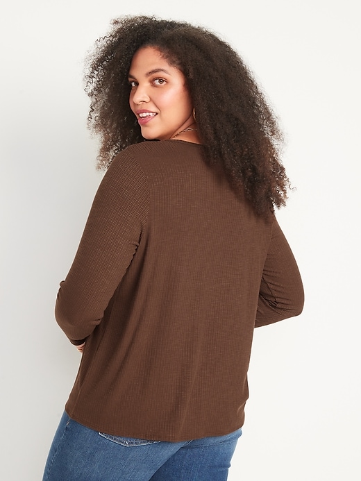 Image number 6 showing, Long-Sleeve Luxe Rib-Knit Slub T-Shirt for Women