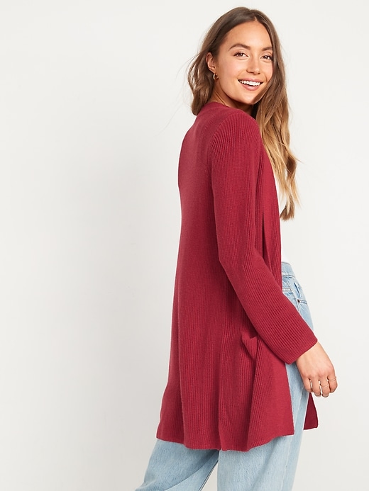 Image number 2 showing, Textured Shaker-Stitch Longline Open-Front Cardigan Sweater for Women
