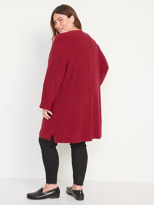 Image number 8 showing, Textured Shaker-Stitch Longline Open-Front Cardigan Sweater for Women