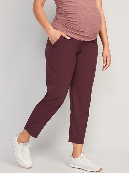 View large product image 1 of 1. Maternity Rollover-Waist StretchTech Tapered Ankle Pants