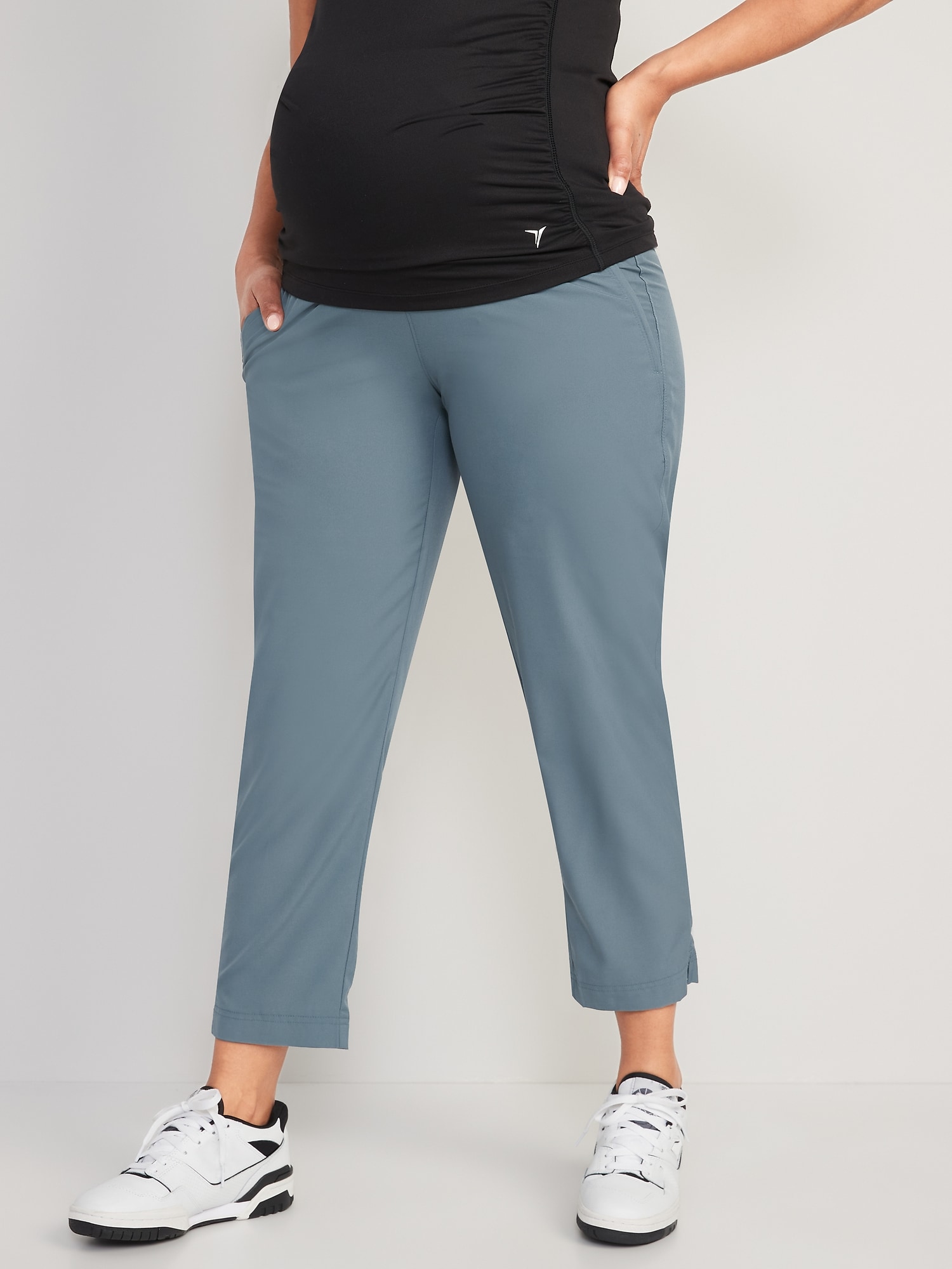 Maternity Rollover-Waist StretchTech Tapered Ankle Pants