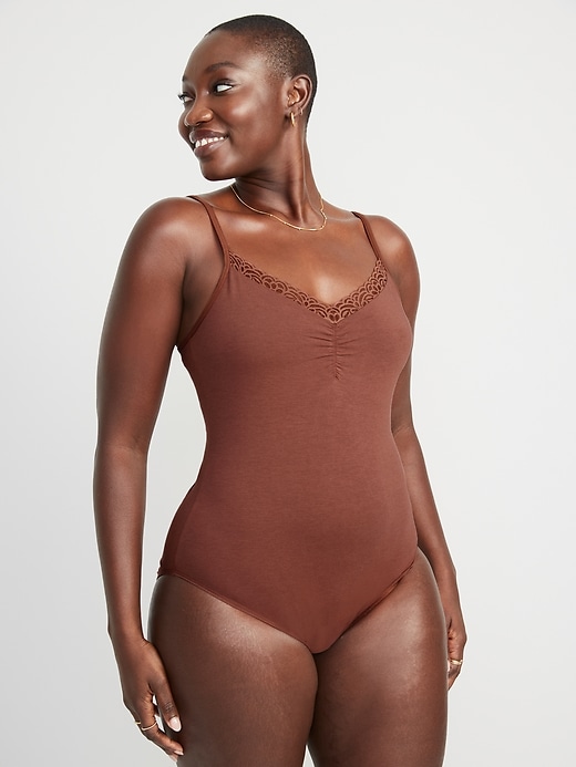 Image number 5 showing, Lace-Trimmed Supima® Cotton-Blend Cheeky Bodysuit