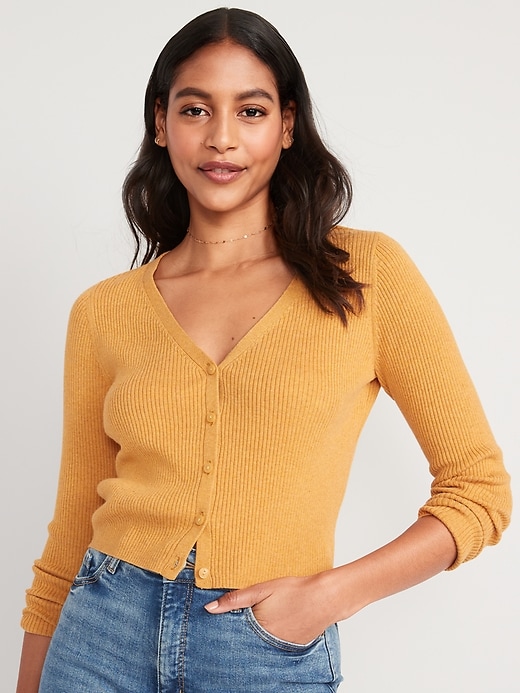 Old Navy - Long-Sleeve Cropped Rib-Knit Cardigan Sweater for Women