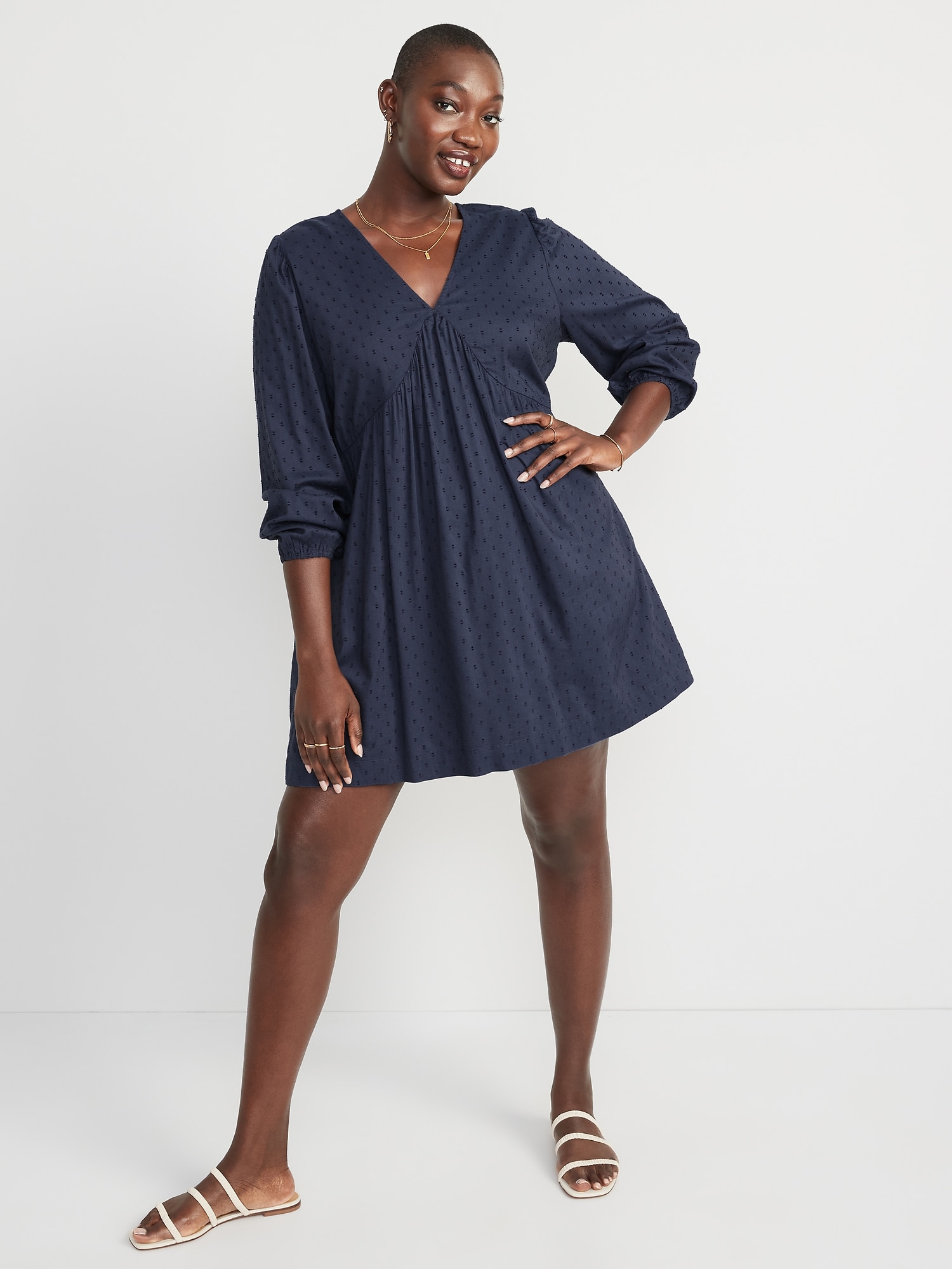 Puff-Sleeve Clip-Dot Mini Swing Dress | Old Navy