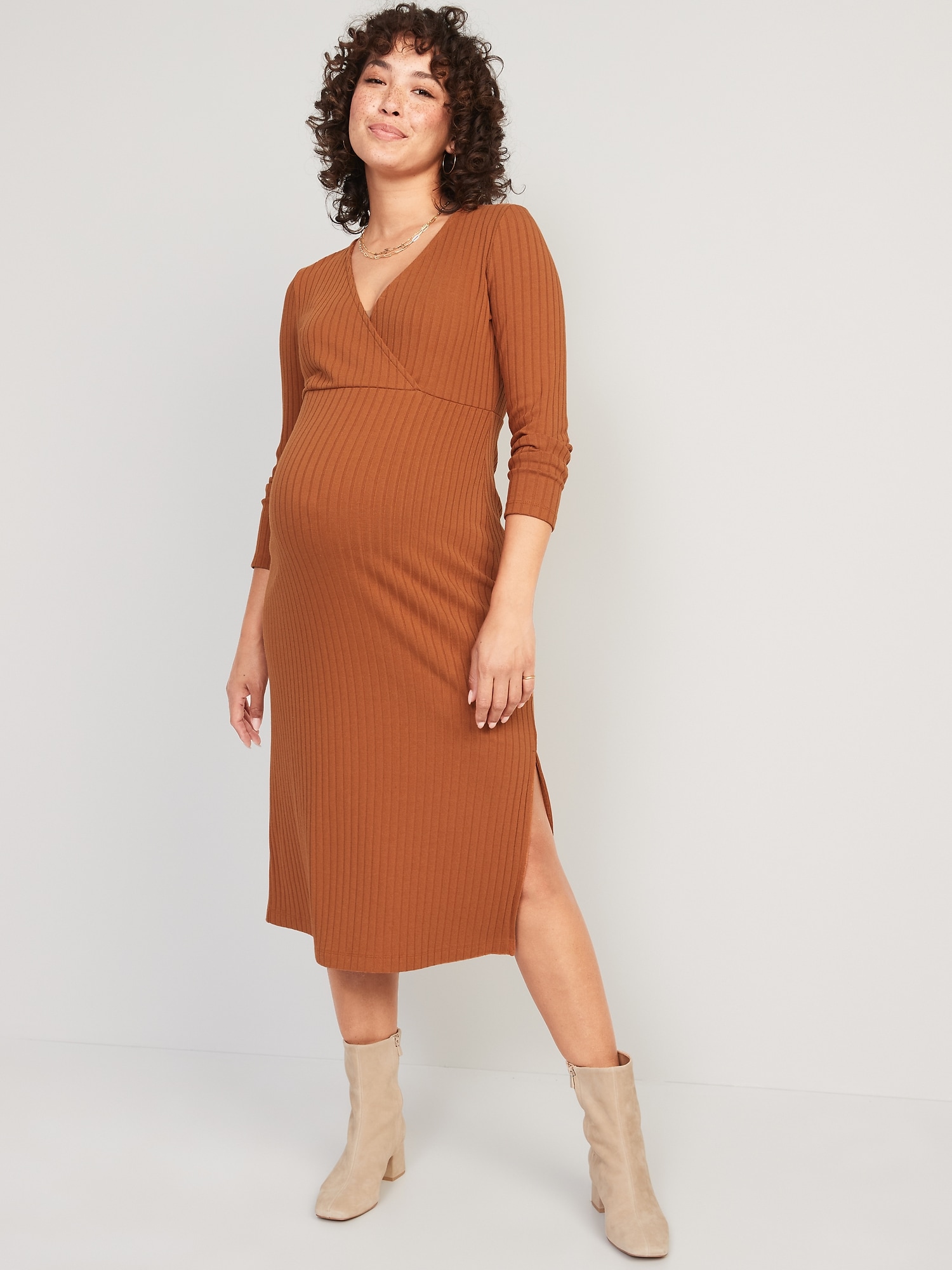 Margot Long Sleeve Midi Maternity Nursing Dress