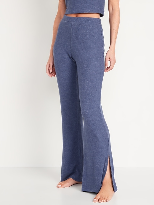 High-Waisted Rib-Knit Split Flare Lounge Pants for Women | Old Navy