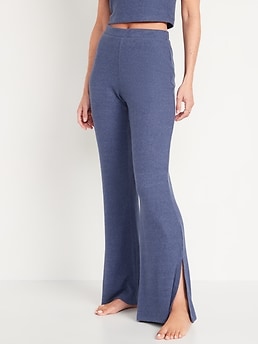 Ribbed Loungewear Flared Pants Blue