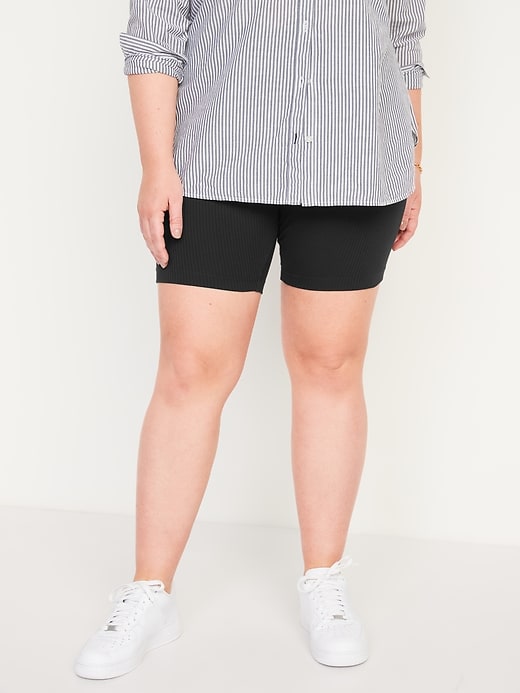 Image number 7 showing, Extra High-Waisted Rib-Knit Biker Shorts for Women -- 8-inch inseam