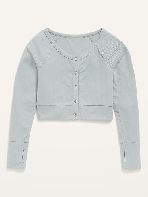 UltraLite Rib-Knit Cropped Button-Front Cardigan for Girls