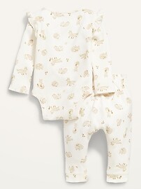 Ruffle-Trim Thermal-Knit Printed Bodysuit and Leggings Set for Baby