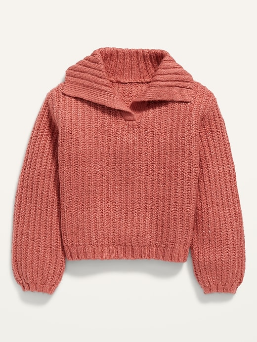 View large product image 1 of 1. Shawl-Collar Shaker-Stitch Pullover Sweater for Toddler Girls