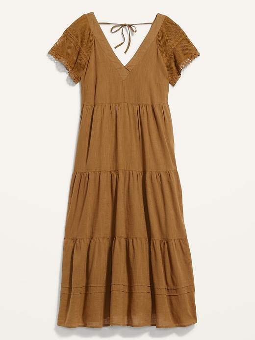 Image number 3 showing, Flutter-Sleeve Tie-Back Maxi Swing Dress