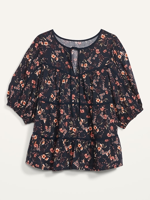 Image number 4 showing, Puff-Sleeve Floral Tiered Swing Blouse