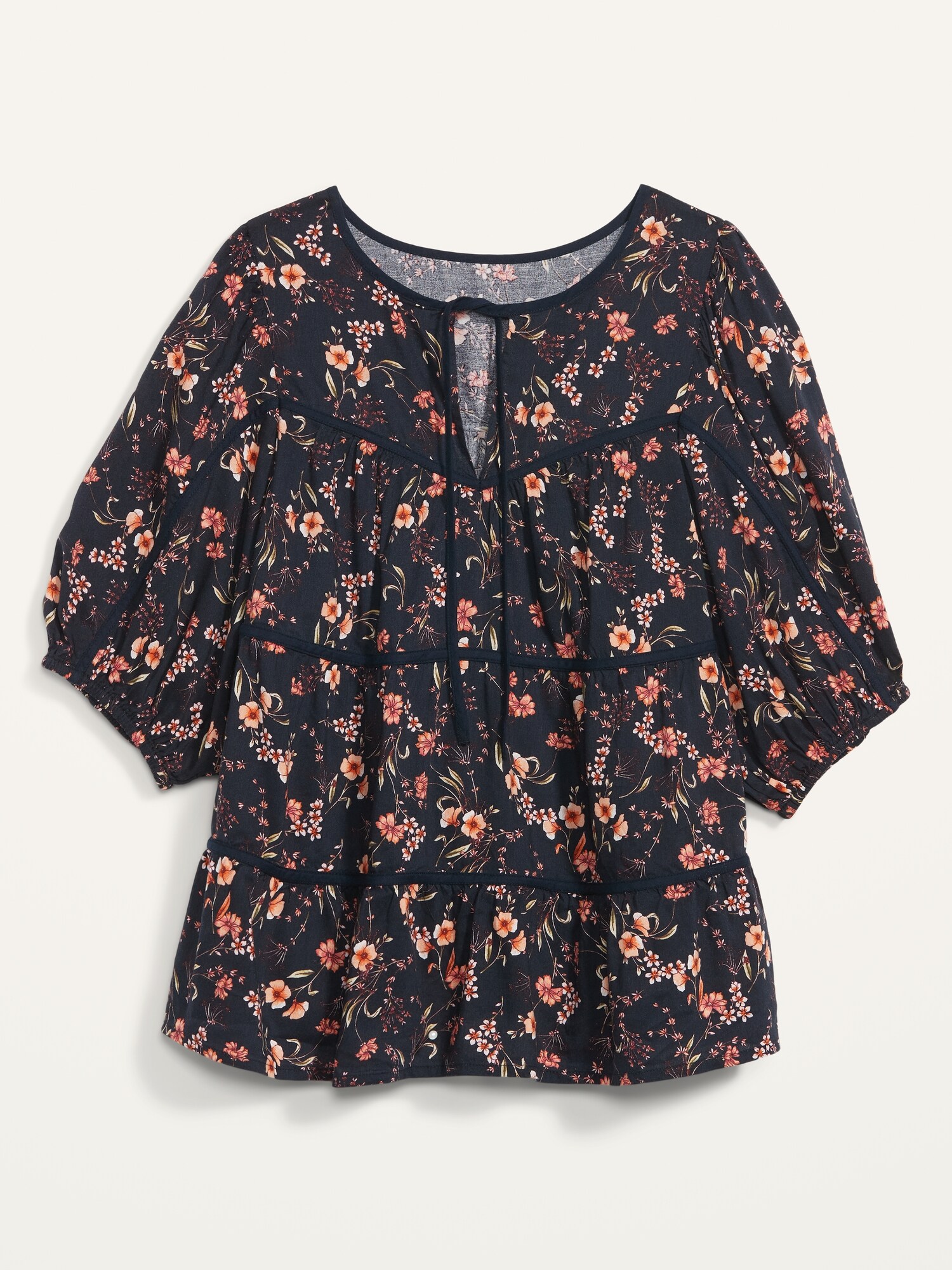 Puff-Sleeve Floral Tiered Swing Blouse | Old Navy