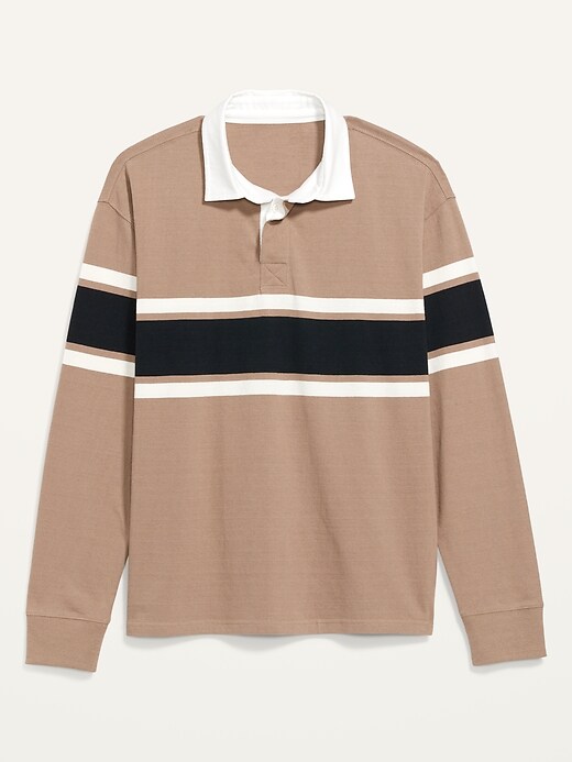 Image number 4 showing, Loose Striped Gender-Neutral Long-Sleeve Rugby Polo Shirt for Adults
