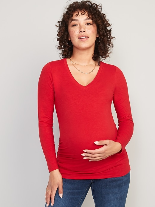 View large product image 1 of 1. Maternity EveryWear Fitted V-Neck T-Shirt
