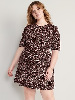 Fit & Flare Puff-Sleeve Smocked Cutout Mini Dress for Women | Old Navy