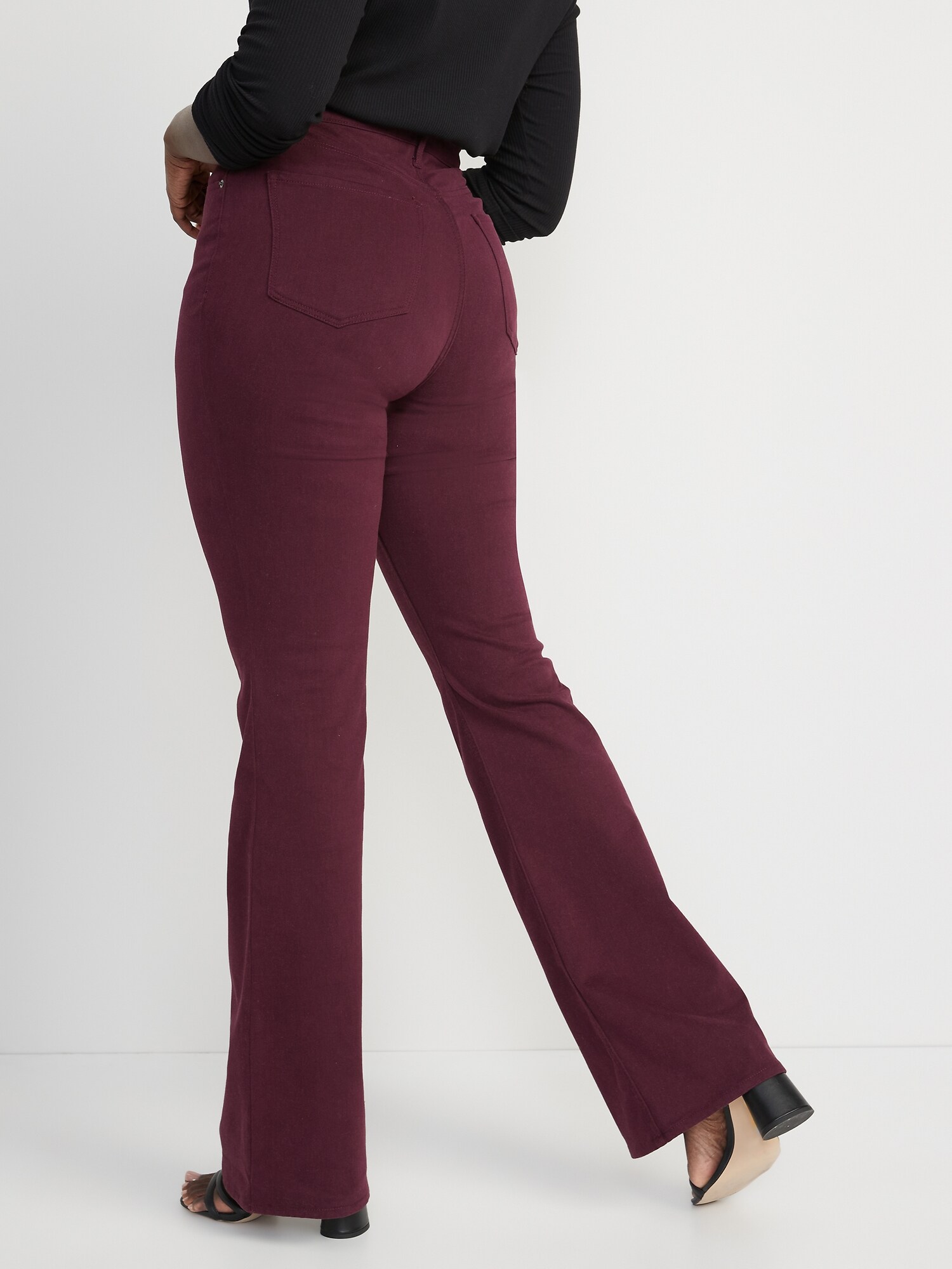 L/XL Polyester Women's Burgundy high waist long flares 