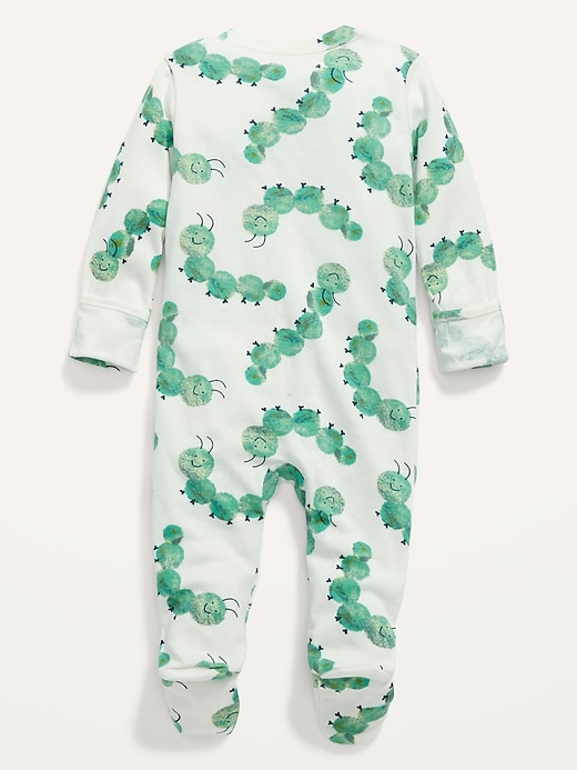 View large product image 2 of 2. Unisex Caterpillar Print Sleep & Play 2-Way Zip Footed One-Piece for Baby