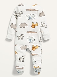 Image number 2 showing, Unisex Animal-Print 2-Way-Zip Sleep & Play Footed One-Piece for Baby