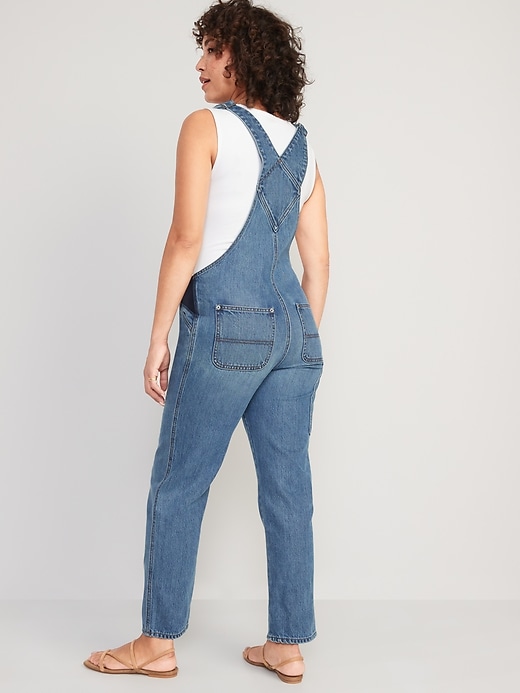 Image number 2 showing, Maternity Side-Panel Slouchy Straight Jean Overalls