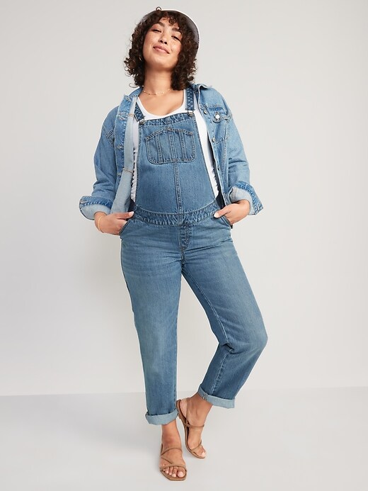 Image number 3 showing, Maternity Side-Panel Slouchy Straight Jean Overalls