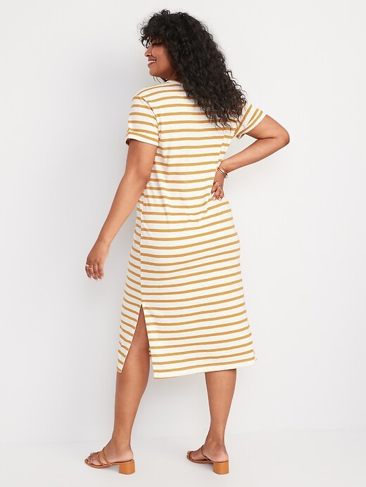 Image number 6 showing, Short-Sleeve Striped Henley Midi Shift Dress for Women