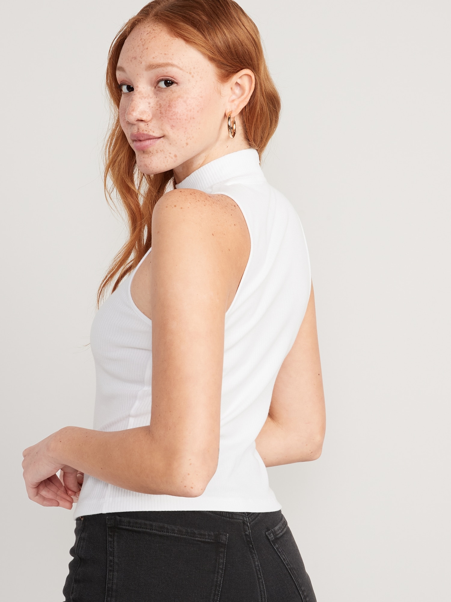 Fitted Sleeveless Mock-Neck Top