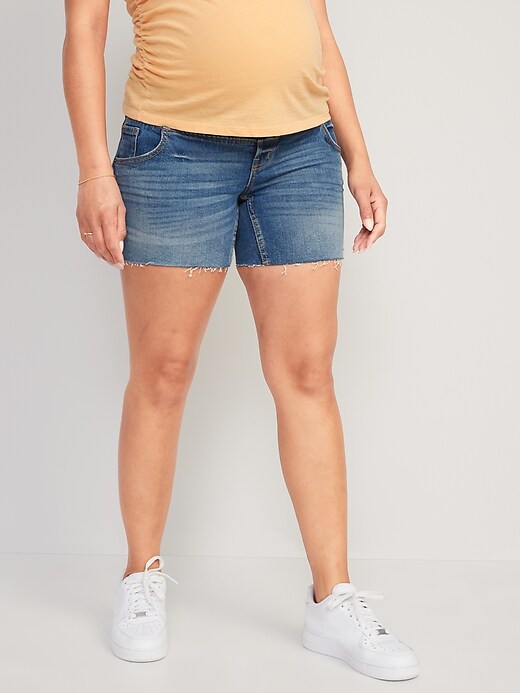 View large product image 1 of 1. Maternity Front Low Panel O.G. Straight Cut-Off Jean Shorts -- 5-inch inseam