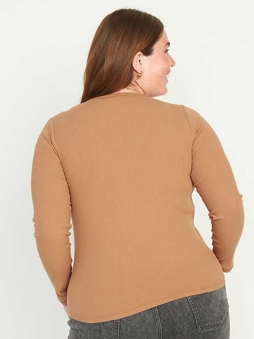 Image number 8 showing, Fitted Long-Sleeve Rib-Knit Henley Top