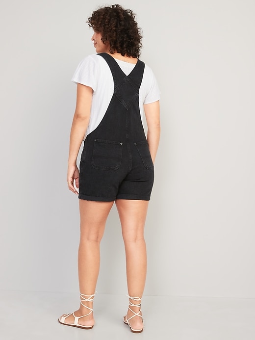 Image number 2 showing, Maternity Side-Panel Slouchy Black Non-Stretch Jean Shortalls -- 5-inch inseam