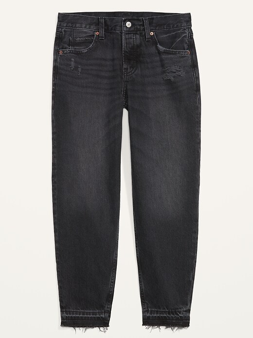 Image number 4 showing, High-Waisted Button-Fly Slouchy Taper Black-Wash Cut-Off Non-Stretch Jeans for Women