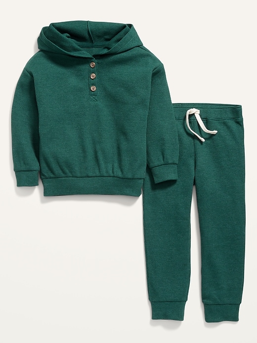 View large product image 1 of 1. Thermal-Knit Henley Hoodie and Sweatpants Set for Toddler Girls