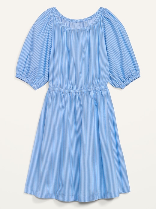 Image number 3 showing, Waist-Defined Puff-Sleeve Striped Cotton-Poplin Mini Dress