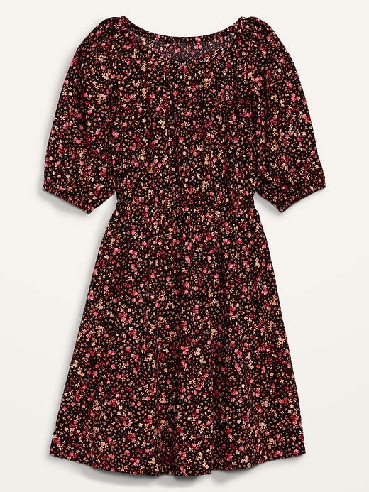 Image number 2 showing, Waist-Defined Puff-Sleeve Floral Cotton-Poplin Mini Dress for Women