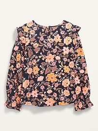 View large product image 3 of 4. Smocked-Ruffle Long-Sleeve Floral-Print Top for Girls