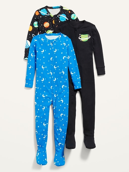 View large product image 1 of 2. Unisex 2-Way-Zip Printed Footie Pajama One-Piece 3-Pack for Toddler & Baby